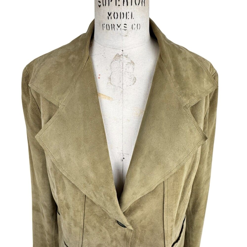 Jones New York Women Suede Leather Jacket 12 Green‎ Western Cowgirl Equestrian - Picture 4 of 16